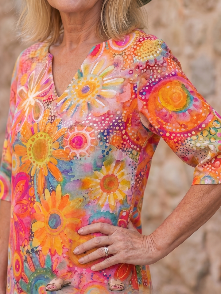 Zephyr - Knielanges Kleid mit mehrfarbigem Blumenmuster