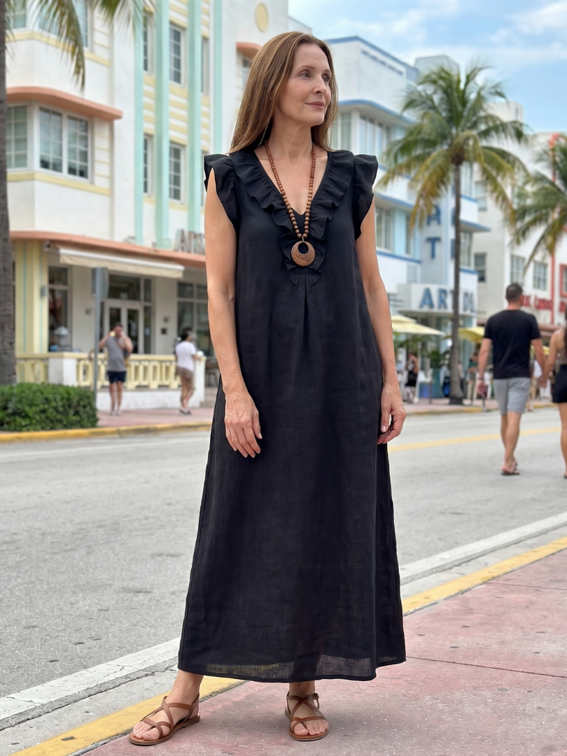 Adelaide - Ärmelloses Midi-Kleid mit Rüschensaum