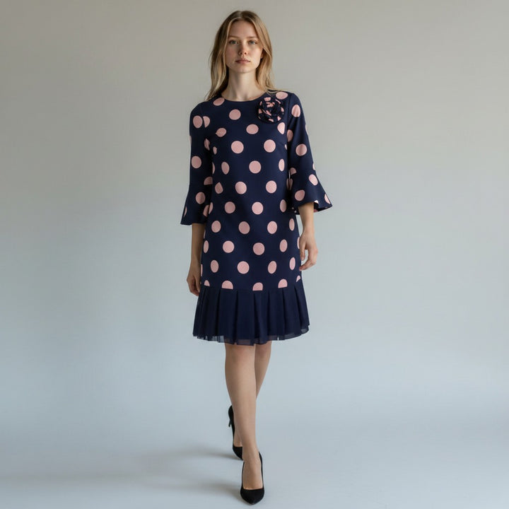 Odette |  Festkleid mit Punktmuster und Volant-Saum