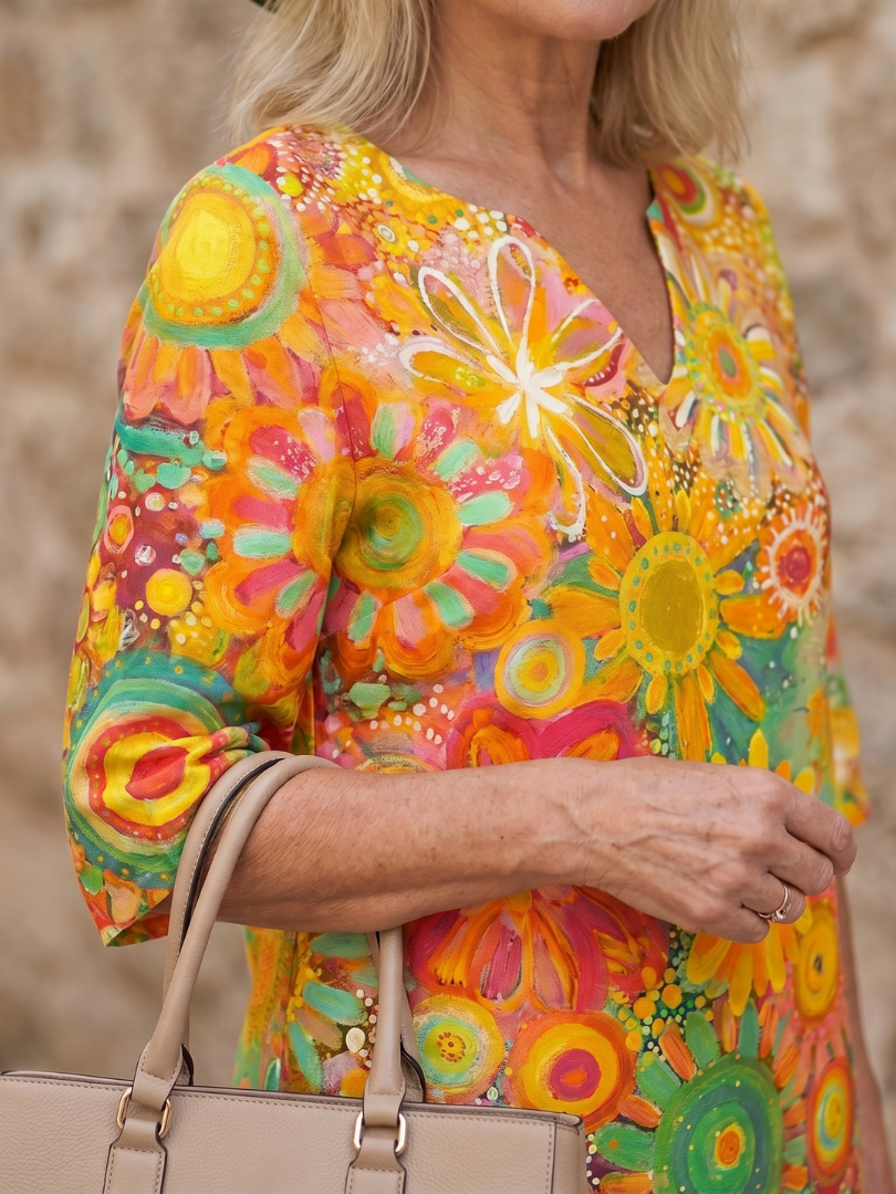 Zephyr - Knielanges Kleid mit mehrfarbigem Blumenmuster