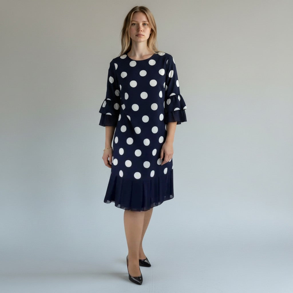 Odette |  Festkleid mit Punktmuster und Volant-Saum