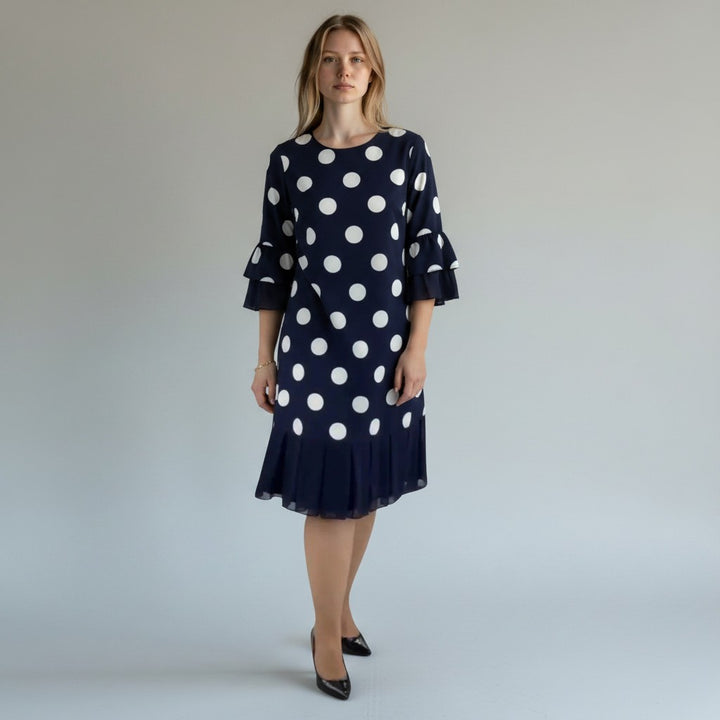 Odette |  Festkleid mit Punktmuster und Volant-Saum