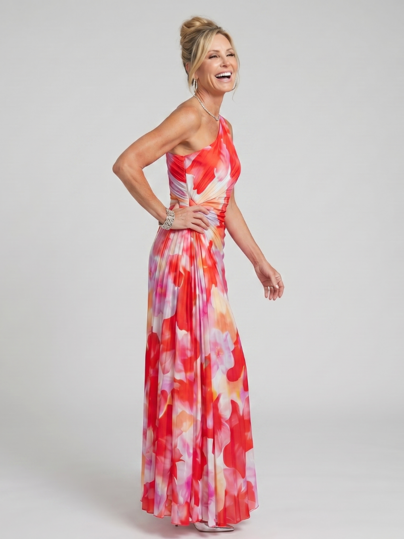 Taya - Midi-Kleid mit einem schulterfreien, gefalteten Oberteil