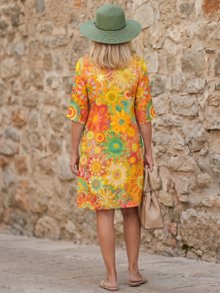 Zephyr - Knielanges Kleid mit mehrfarbigem Blumenmuster