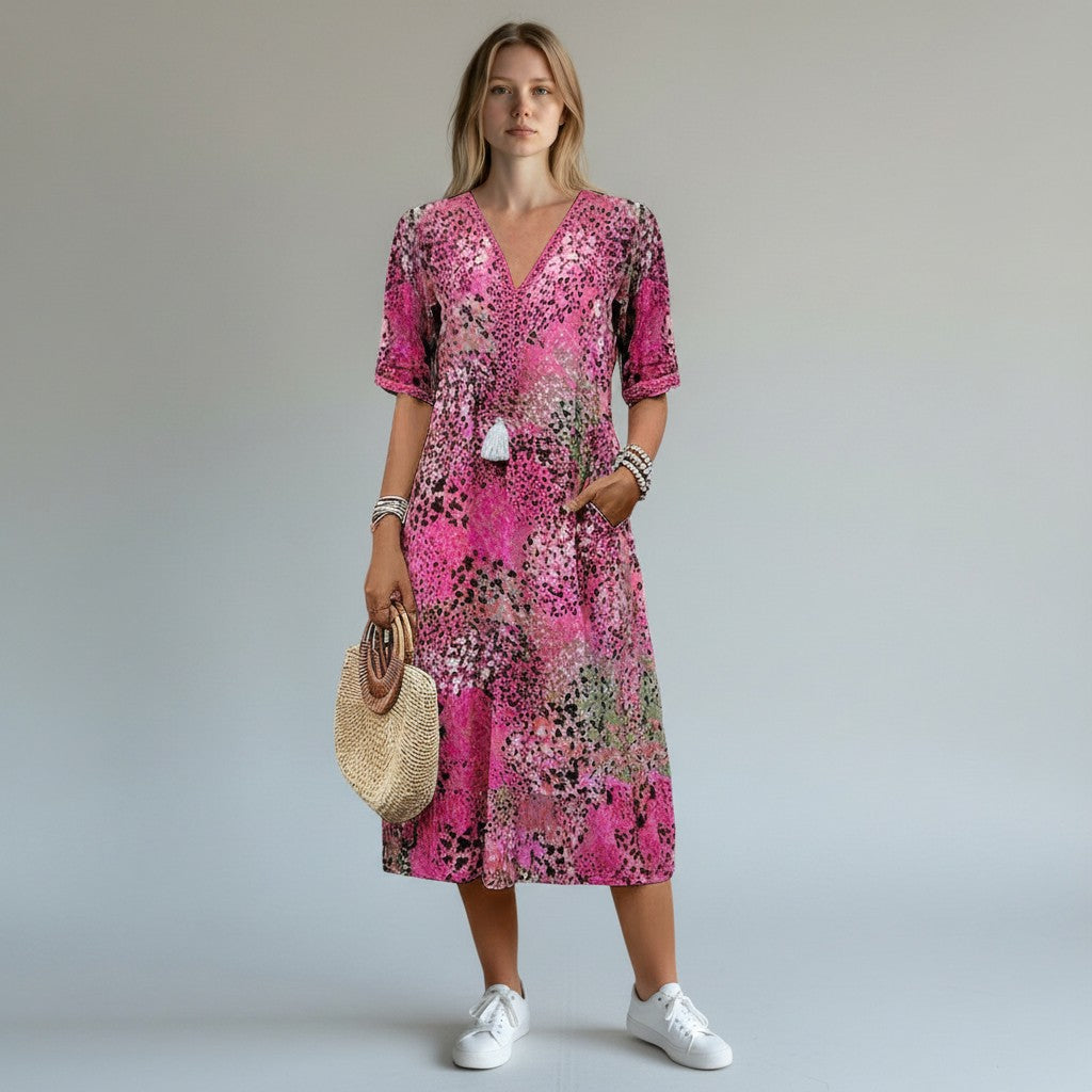 Anika | Elegantes Blumenkleid in Midi-Länge