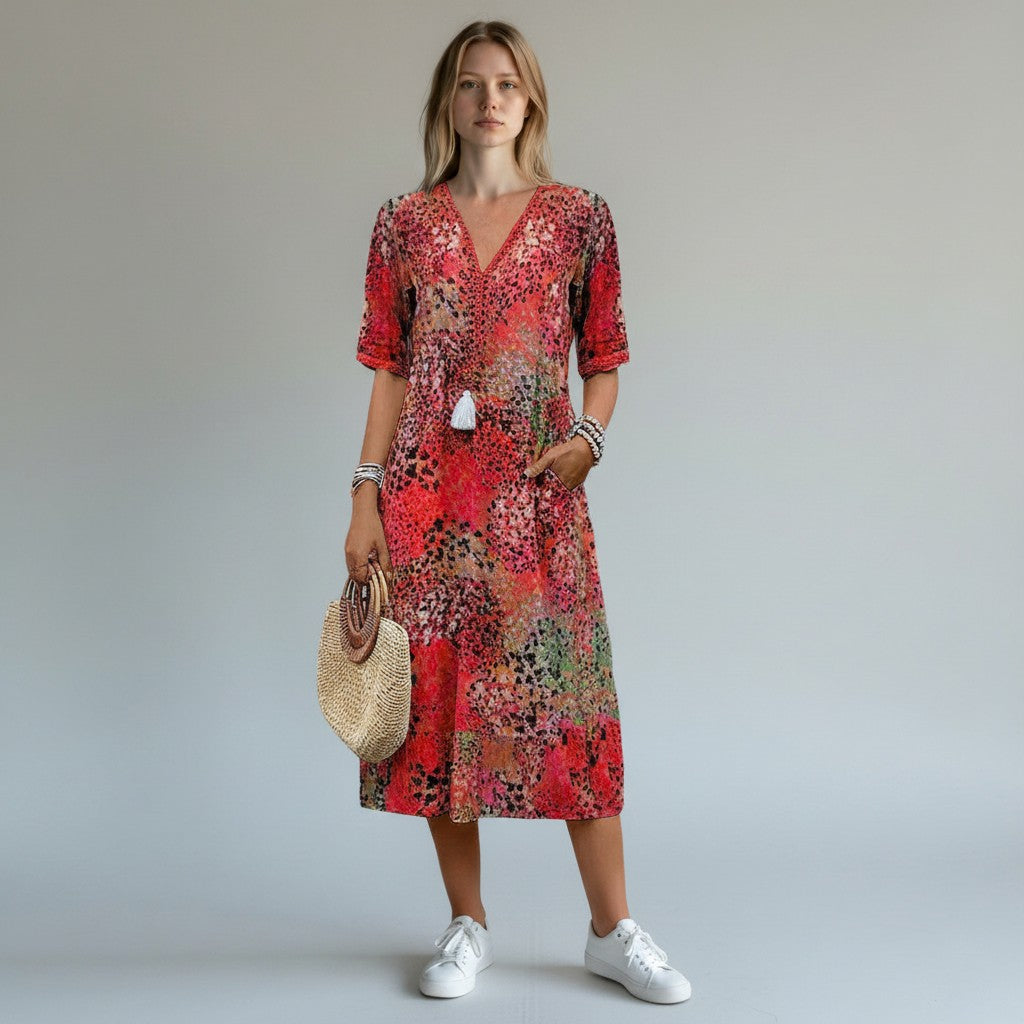 Anika | Elegantes Blumenkleid in Midi-Länge