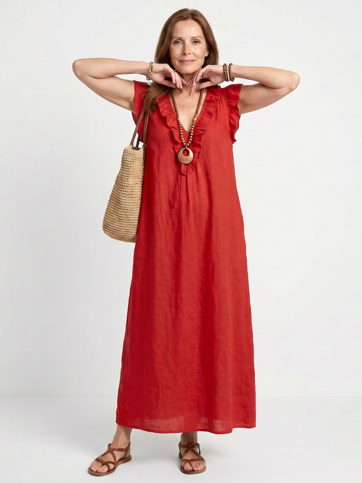 Adelaide - Ärmelloses Midi-Kleid mit Rüschensaum