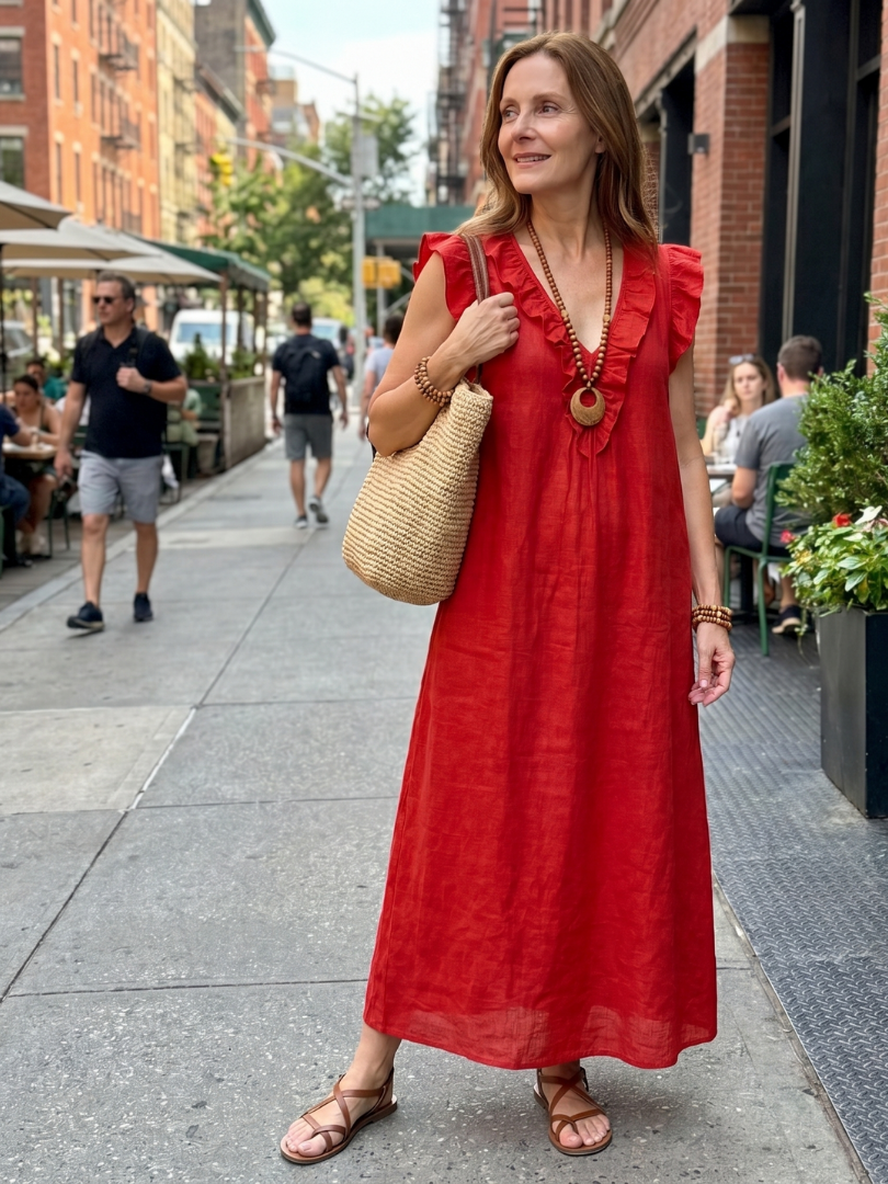 Adelaide - Ärmelloses Midi-Kleid mit Rüschensaum