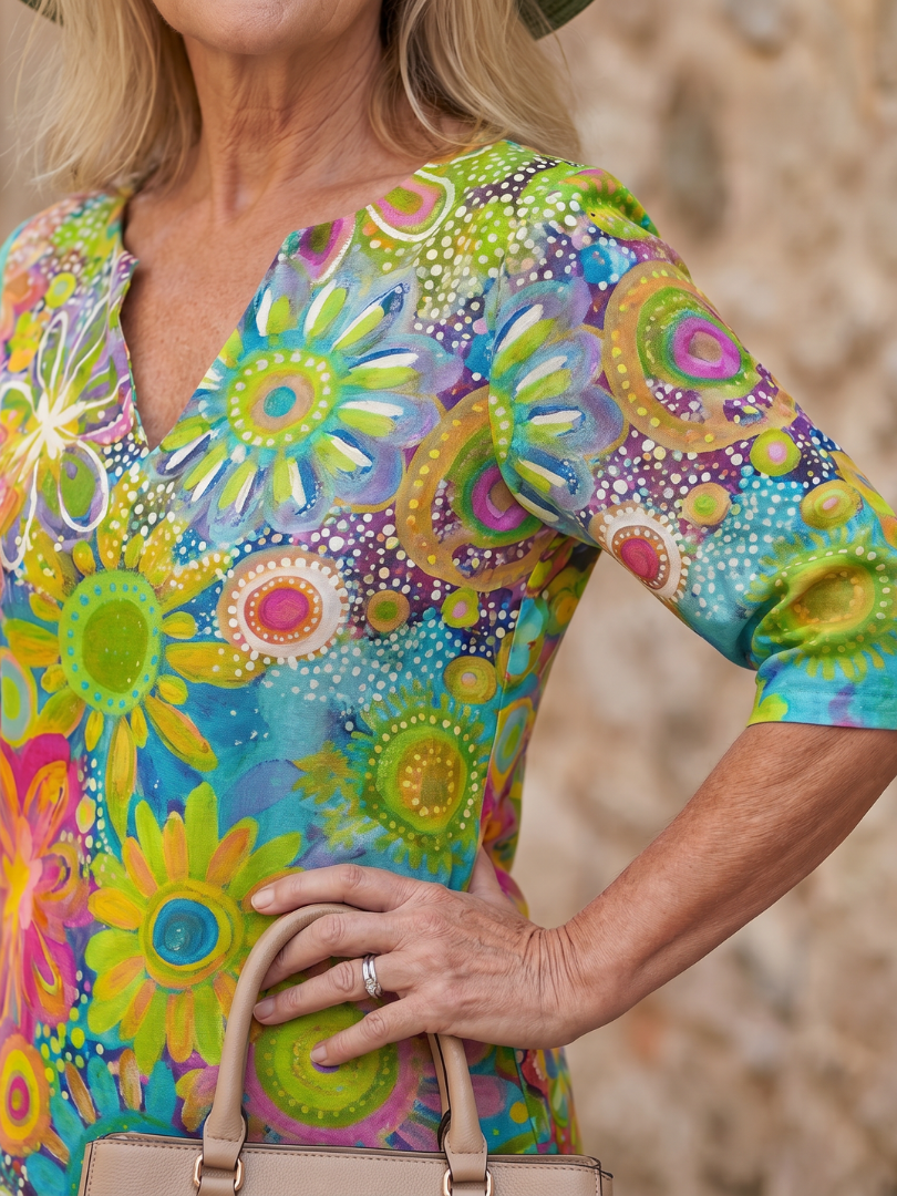 Zephyr - Knielanges Kleid mit mehrfarbigem Blumenmuster