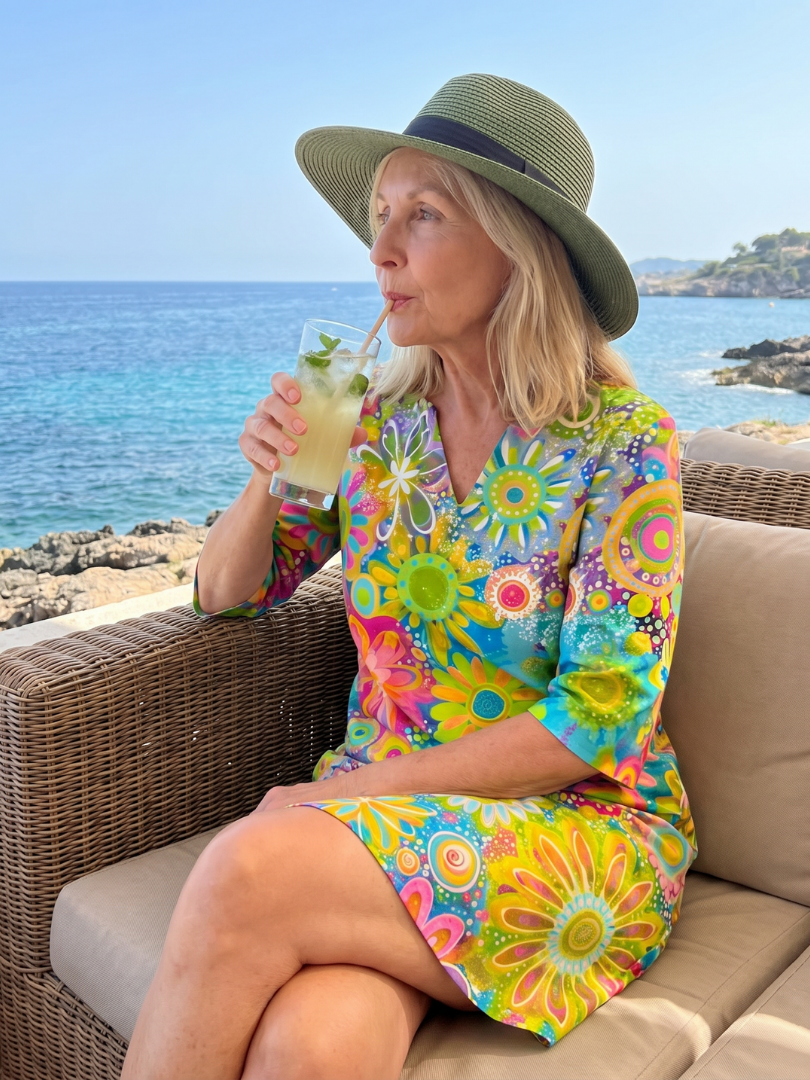 Zephyr - Knielanges Kleid mit mehrfarbigem Blumenmuster