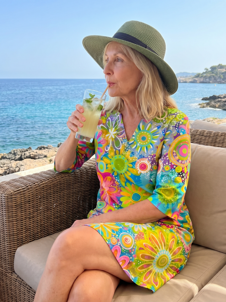 Zephyr - Knielanges Kleid mit mehrfarbigem Blumenmuster