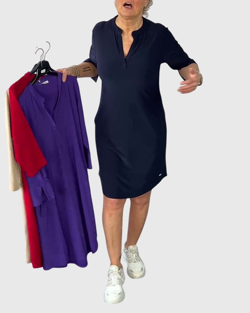 Destiny - Unifarbenes V-Ausschnittkleid