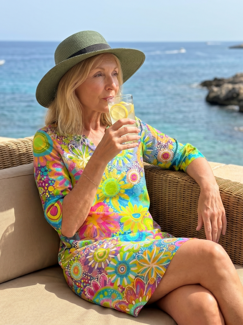 Zephyr - Knielanges Kleid mit mehrfarbigem Blumenmuster
