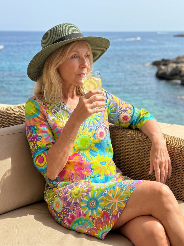 Zephyr - Knielanges Kleid mit mehrfarbigem Blumenmuster