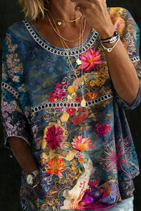 Nicole | Vintage Floral Denim Bluse