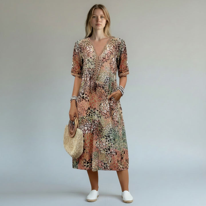 Anika | Elegantes Blumenkleid in Midi-Länge