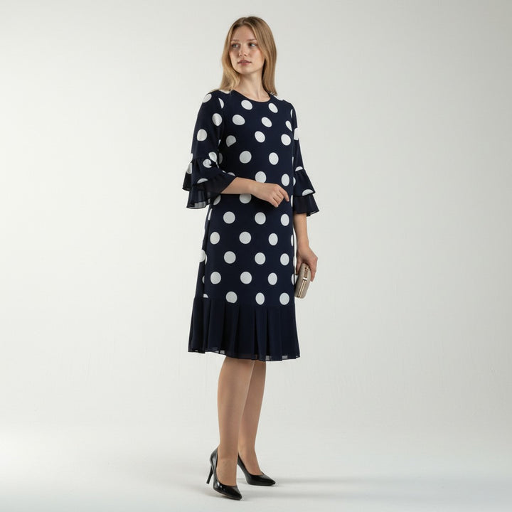 Odette |  Festkleid mit Punktmuster und Volant-Saum