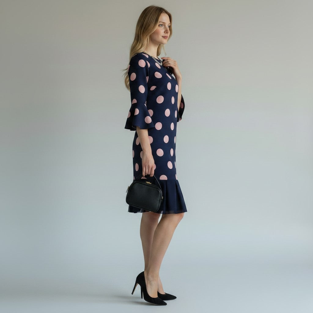 Odette |  Festkleid mit Punktmuster und Volant-Saum