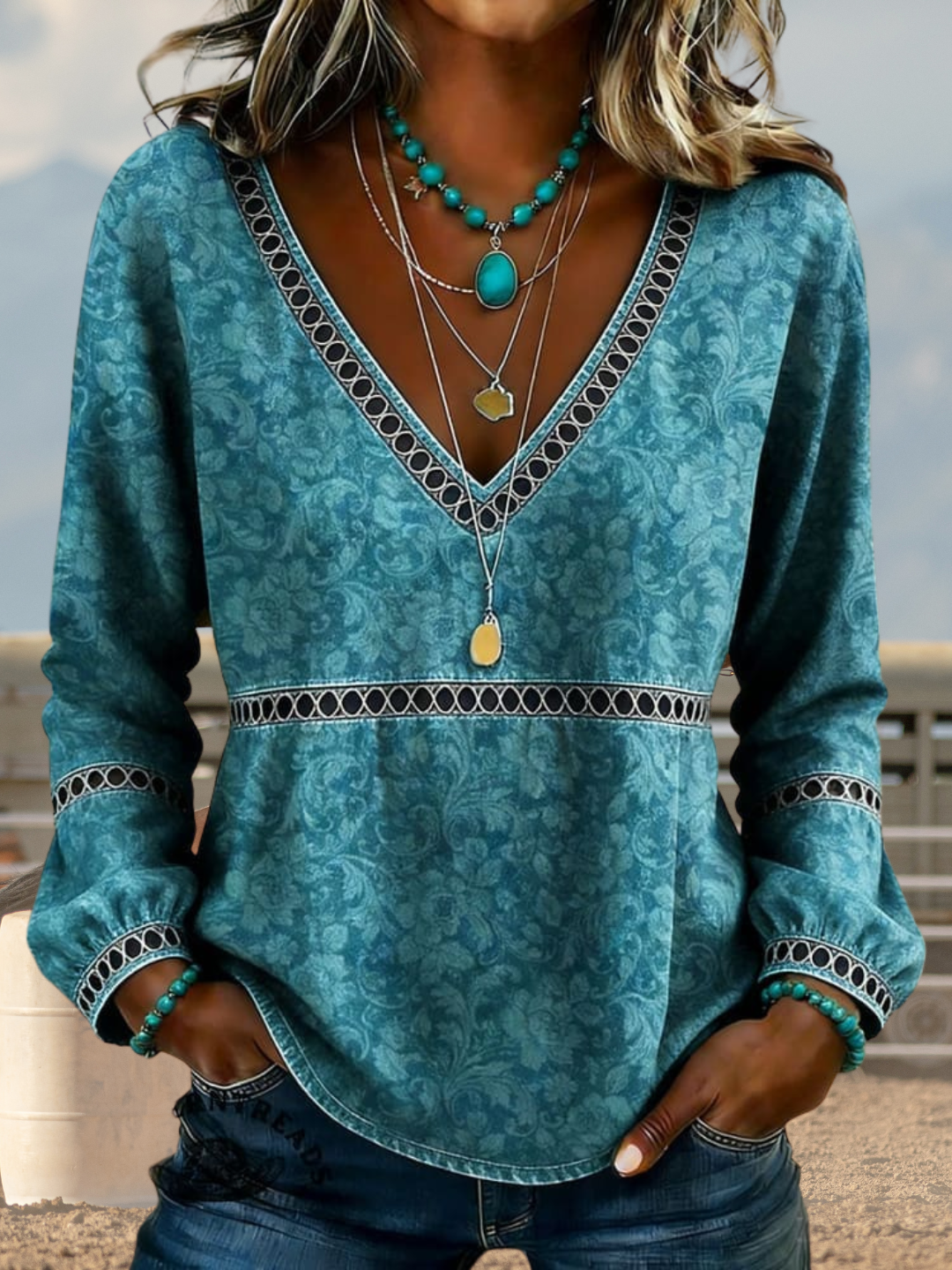 Sienna - Bohemian V-Ausschnitt Bluse