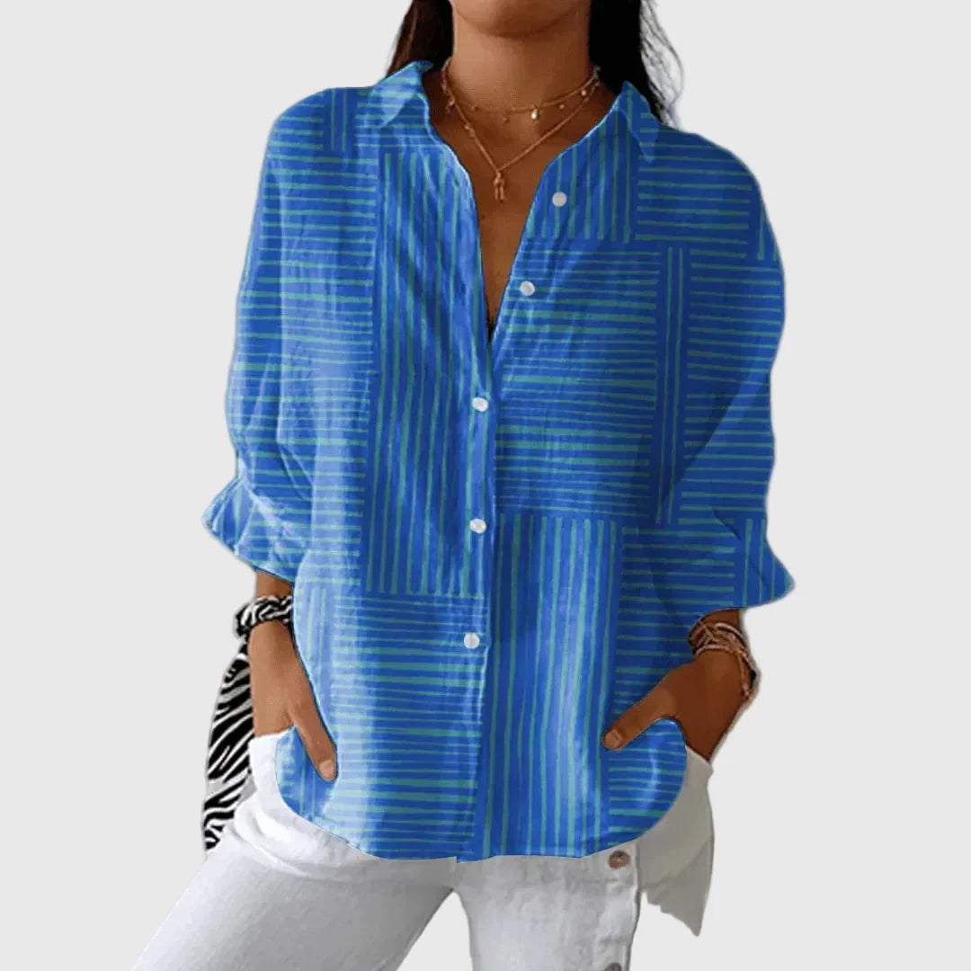 Feline - Azure Stripe Bluse