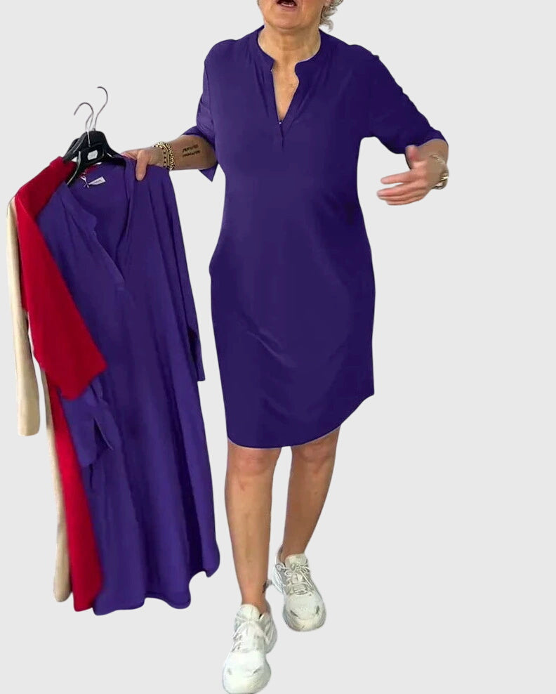 Destiny - Unifarbenes V-Ausschnittkleid