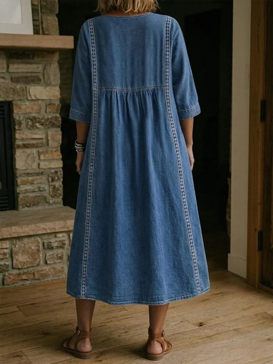 Melissa - Rundhals Langarm Denim Kleid