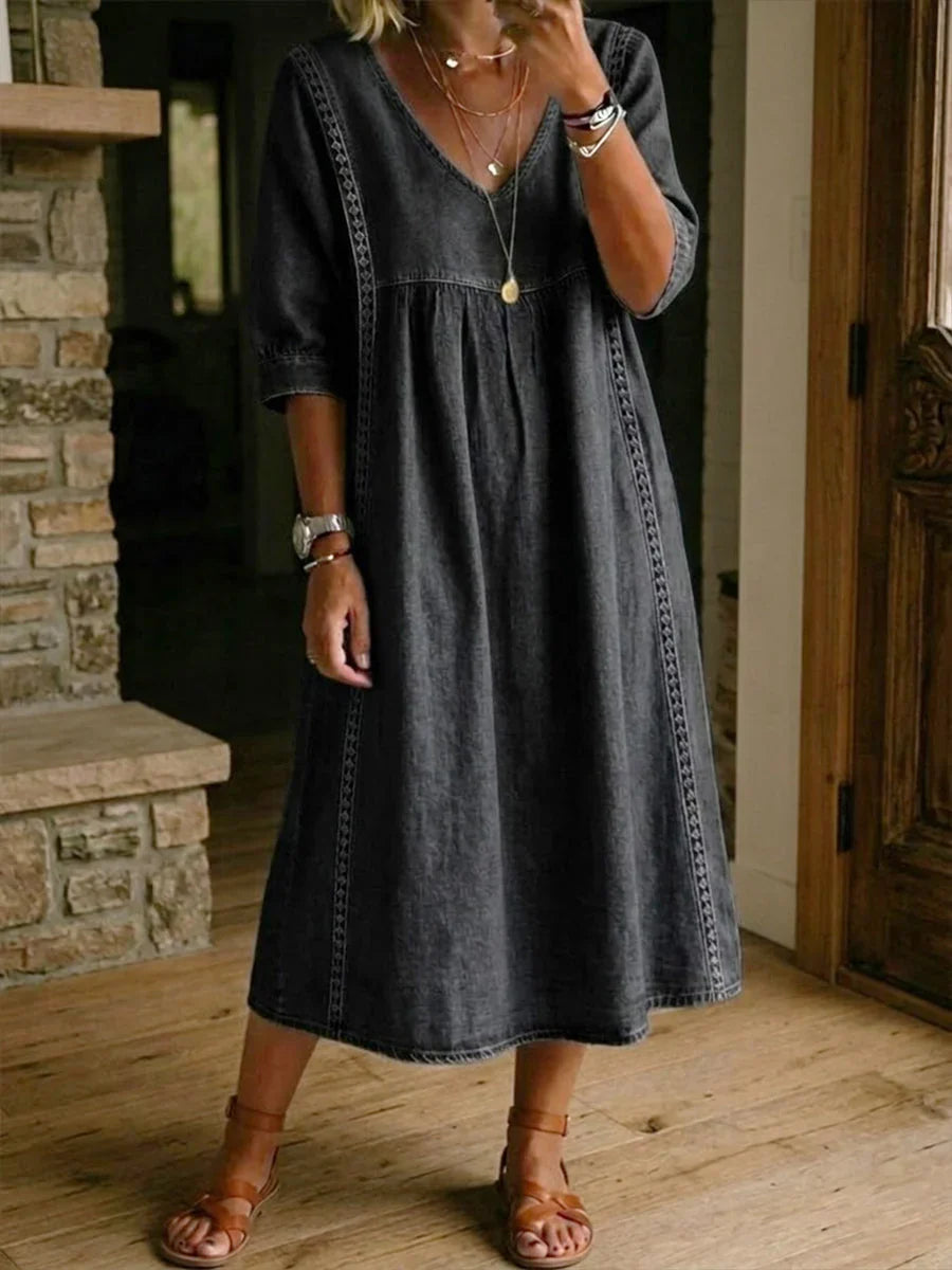 Melissa - Rundhals Langarm Denim Kleid