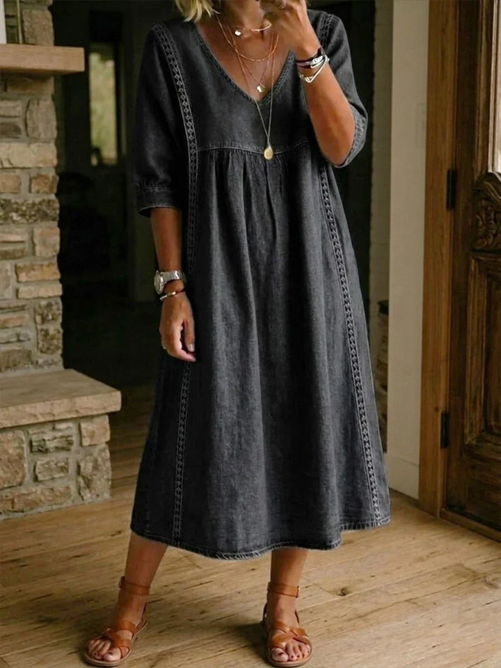 Melissa - Rundhals Langarm Denim Kleid