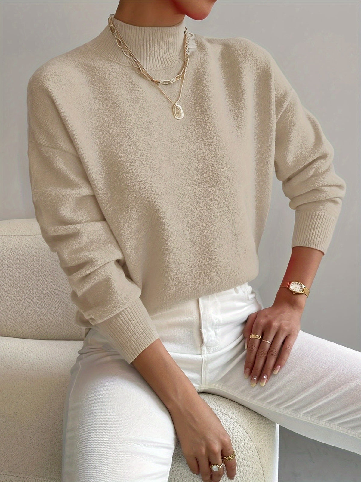 Valdborg | Damen Pullover mit Stehkragen aus Strick