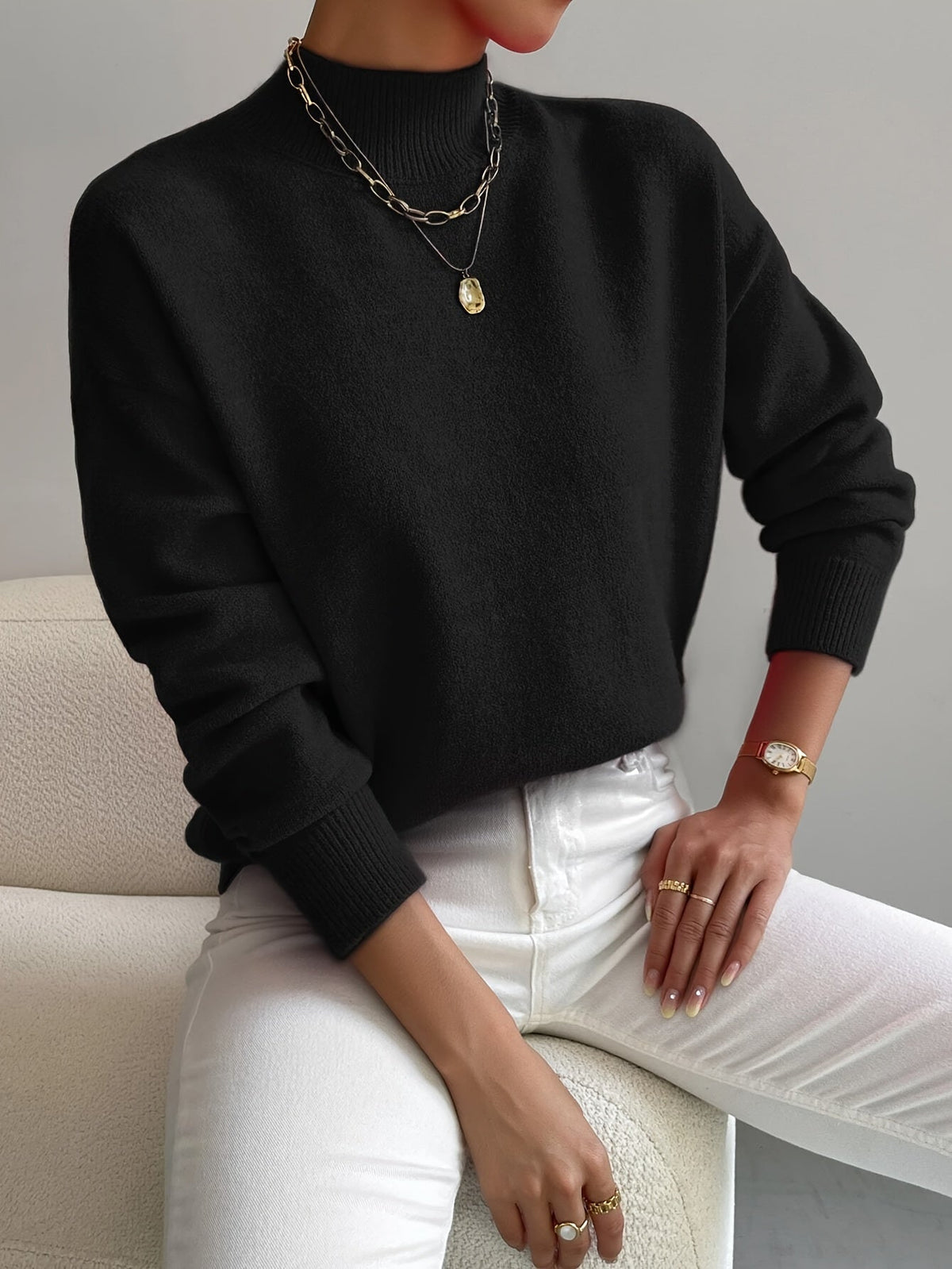 Valdborg | Damen Pullover mit Stehkragen aus Strick