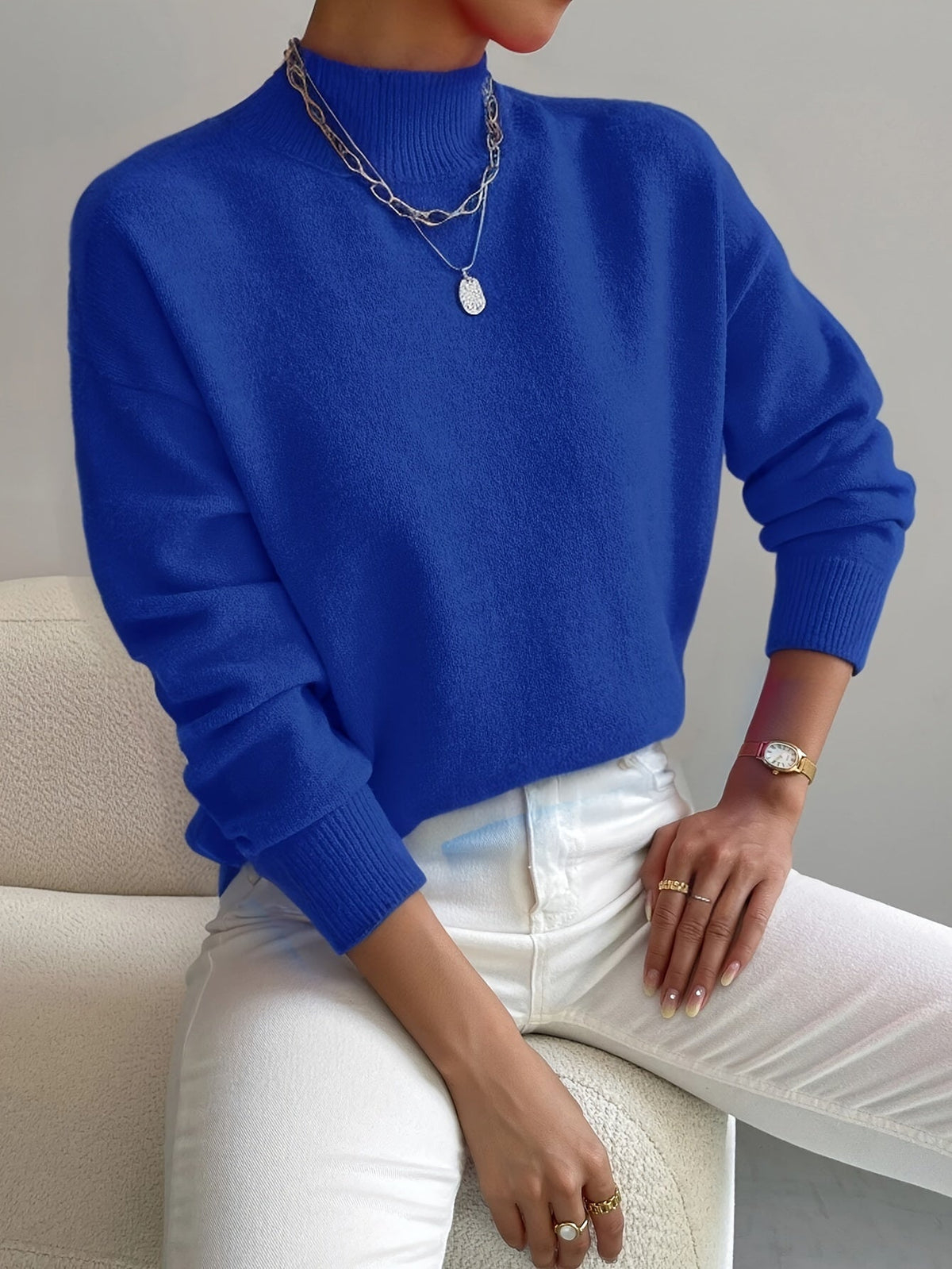 Valdborg | Damen Pullover mit Stehkragen aus Strick