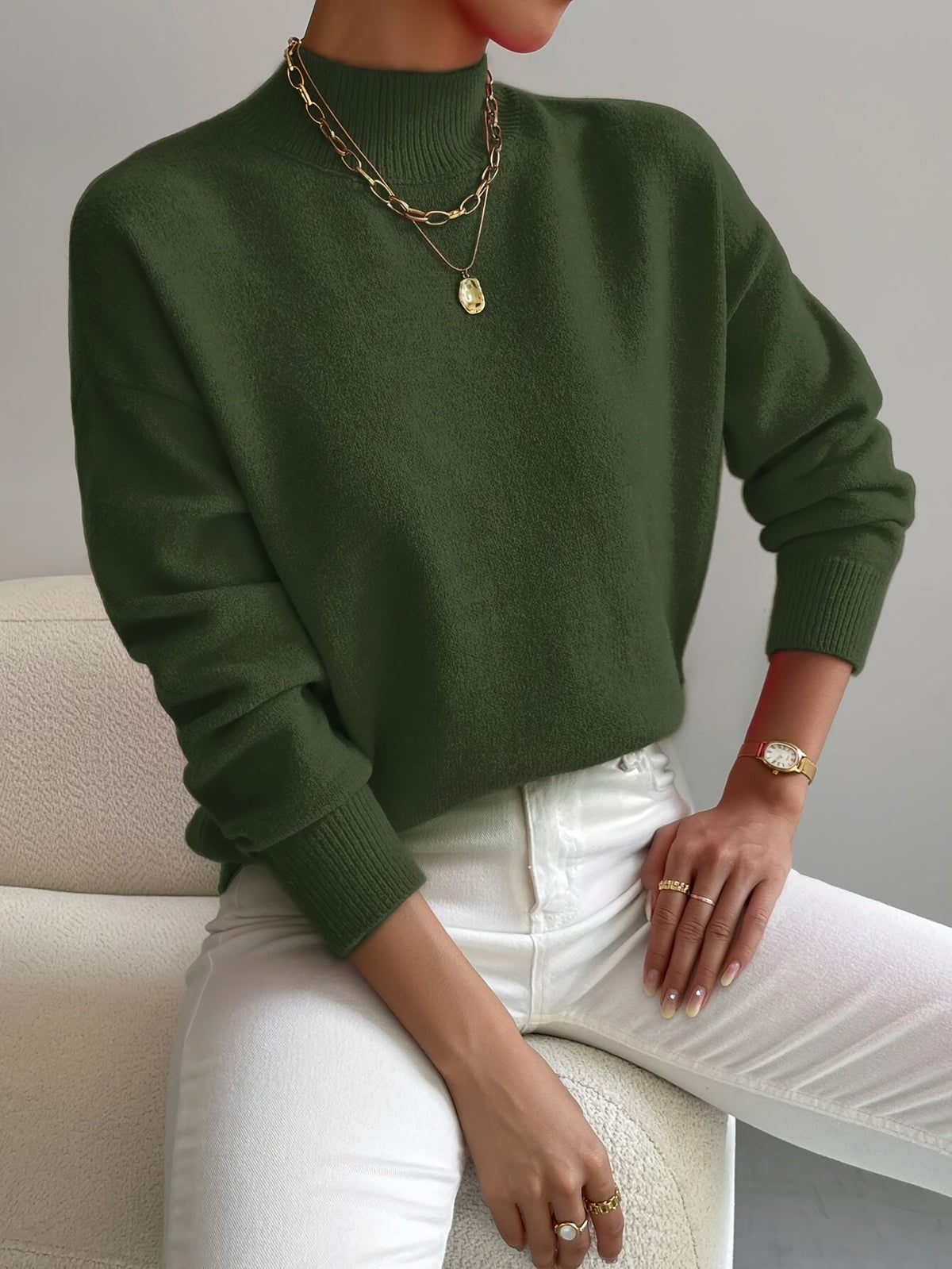 Valdborg | Damen Pullover mit Stehkragen aus Strick